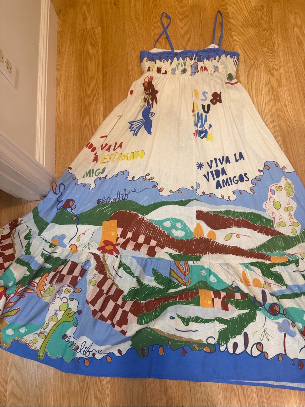 Bohemian Scenic Print Maxi Dress - White & Blue - Picture 7 of 7